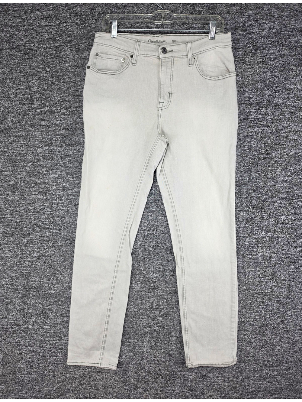 Goodfellow & Co Slim Skinny Fit Gray Light Wash Denim Jeans 5-Pocket Logo Men